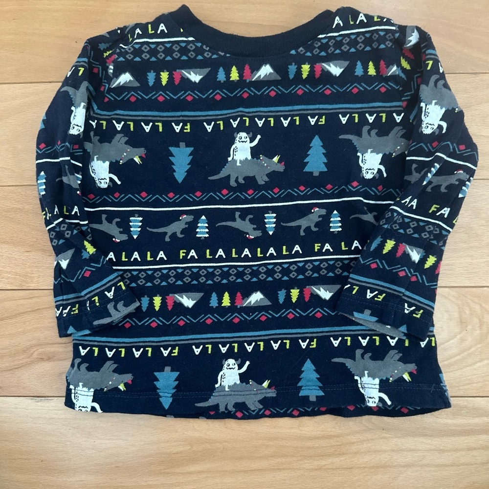 Old Navy Christmas/Winter Long sleeved tee yeti dinosaur 18 mo